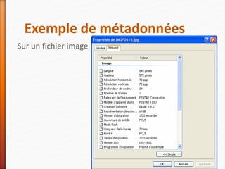 Exemple de métadonnées
Sur un fichier image
 