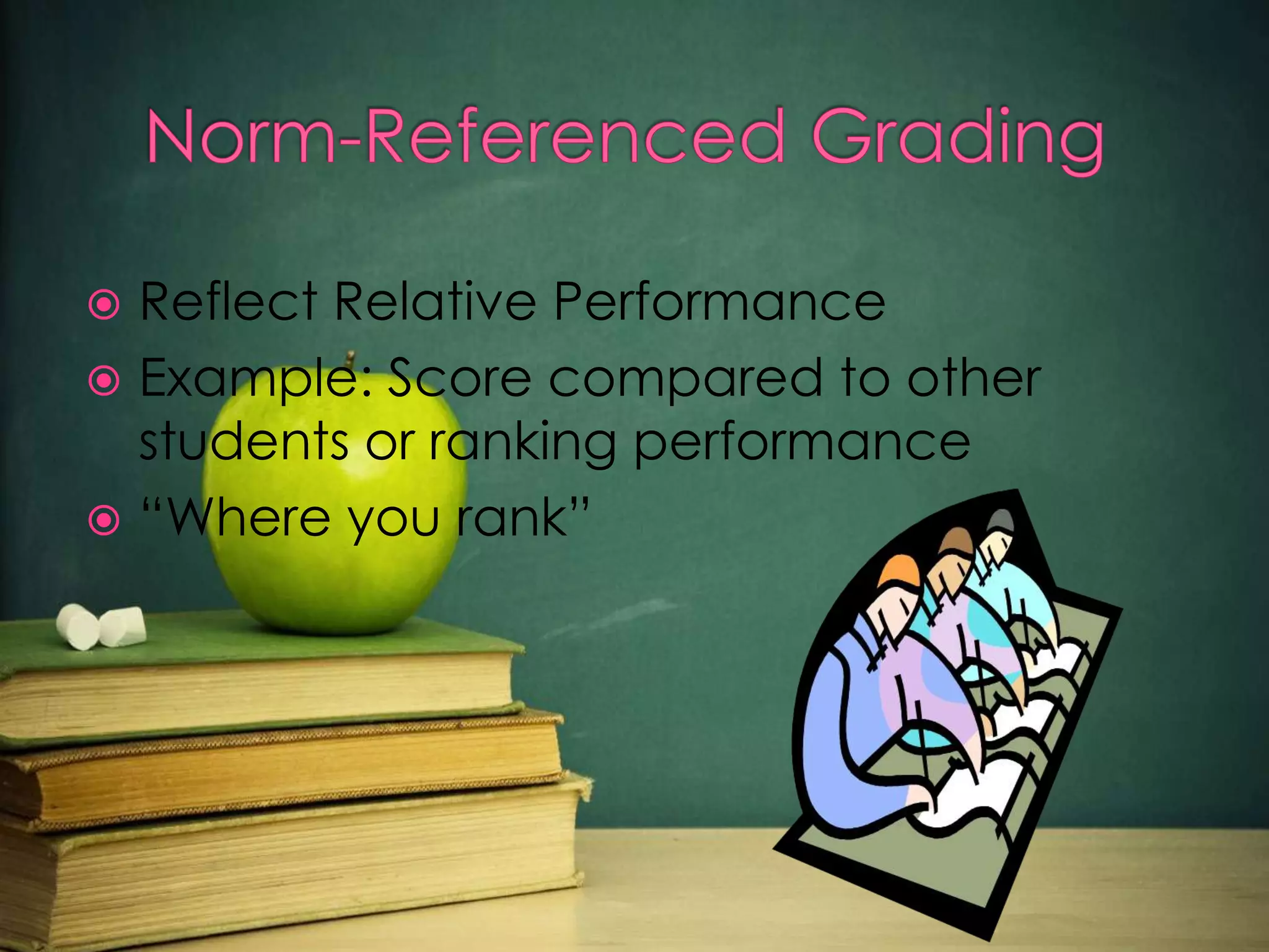 Reflect Relative Performance
 Example: Score compared to other
students or ranking performance
 “Where you rank”


 