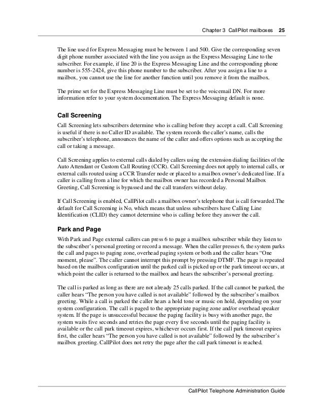 Nortel Call Pilot Telephone Administration Guide