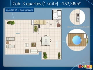Cob. 3 quartos (1 suíte) –157,36m² Colunas 01 - piso superior 