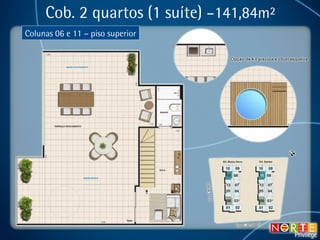 Cob. 2 quartos (1 suíte)  –141,84m² Colunas 06 e 11 – piso superior 