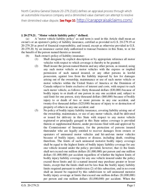 North carolinageneralstatute20279.21(d1)diminishedvalue