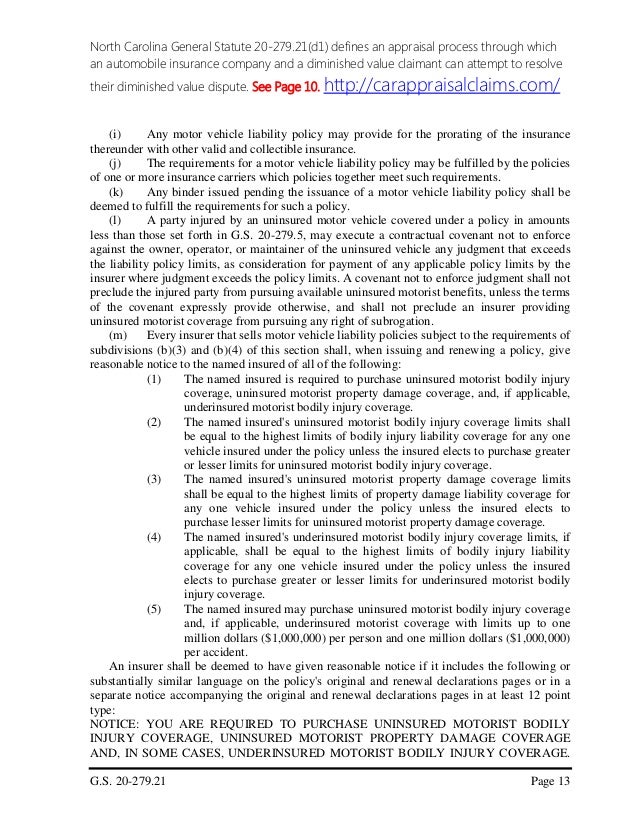 North carolinageneralstatute20279.21(d1)diminishedvalue