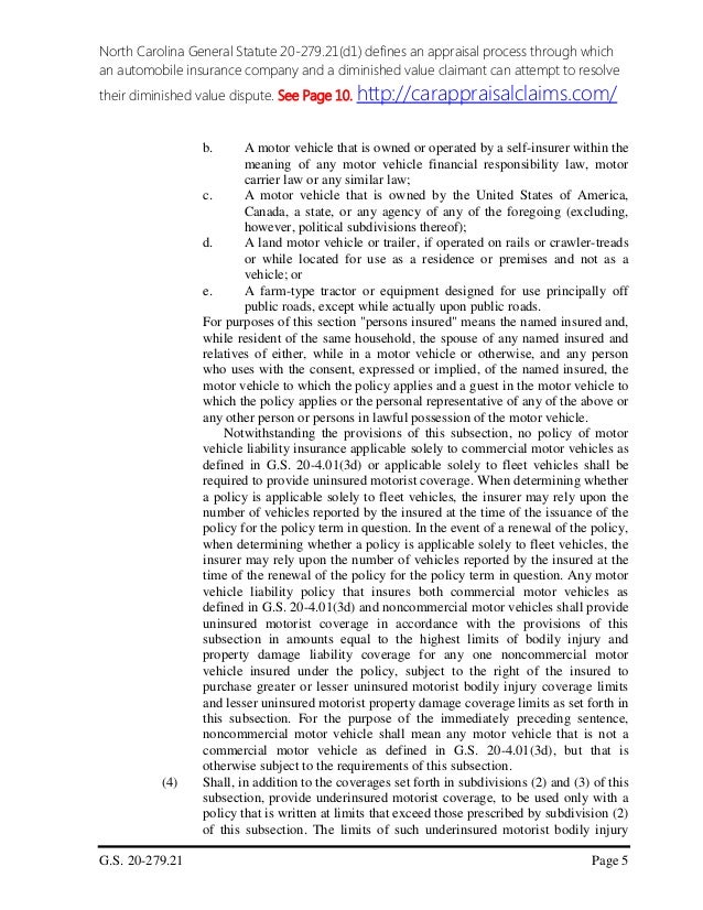 North carolinageneralstatute20279.21(d1)diminishedvalue