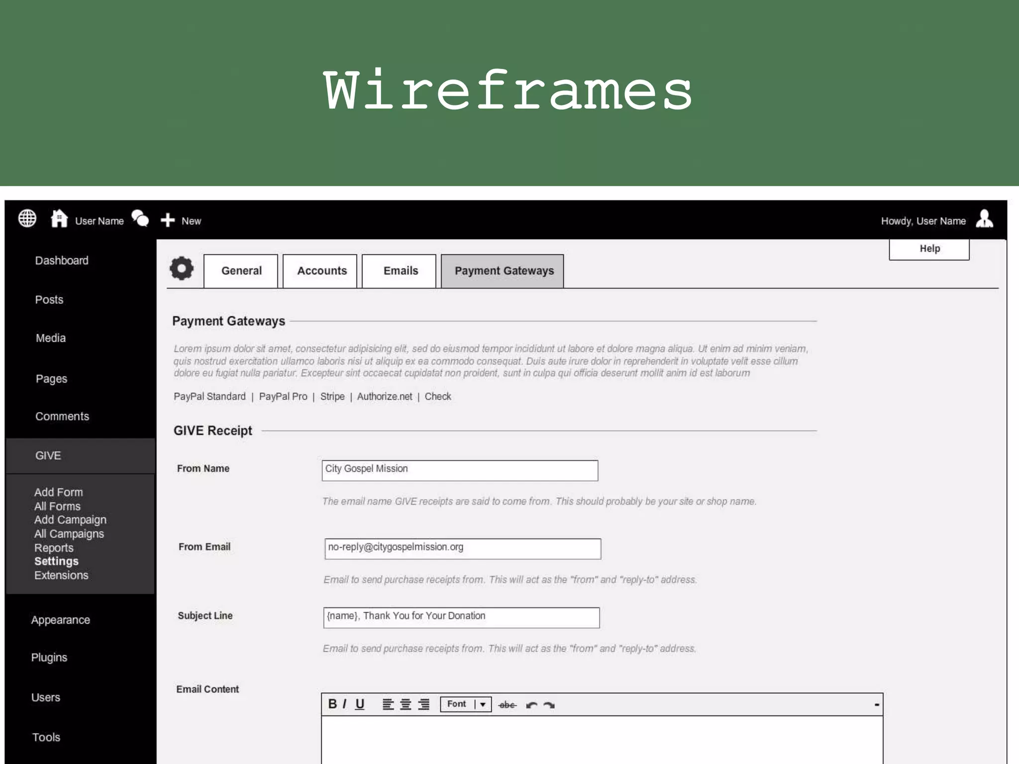 Wireframes
 