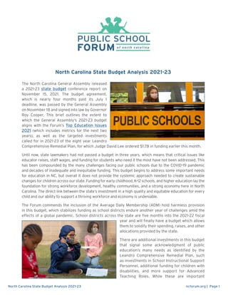 NC Budget Falls Short of Funding Education Equity | PDF
