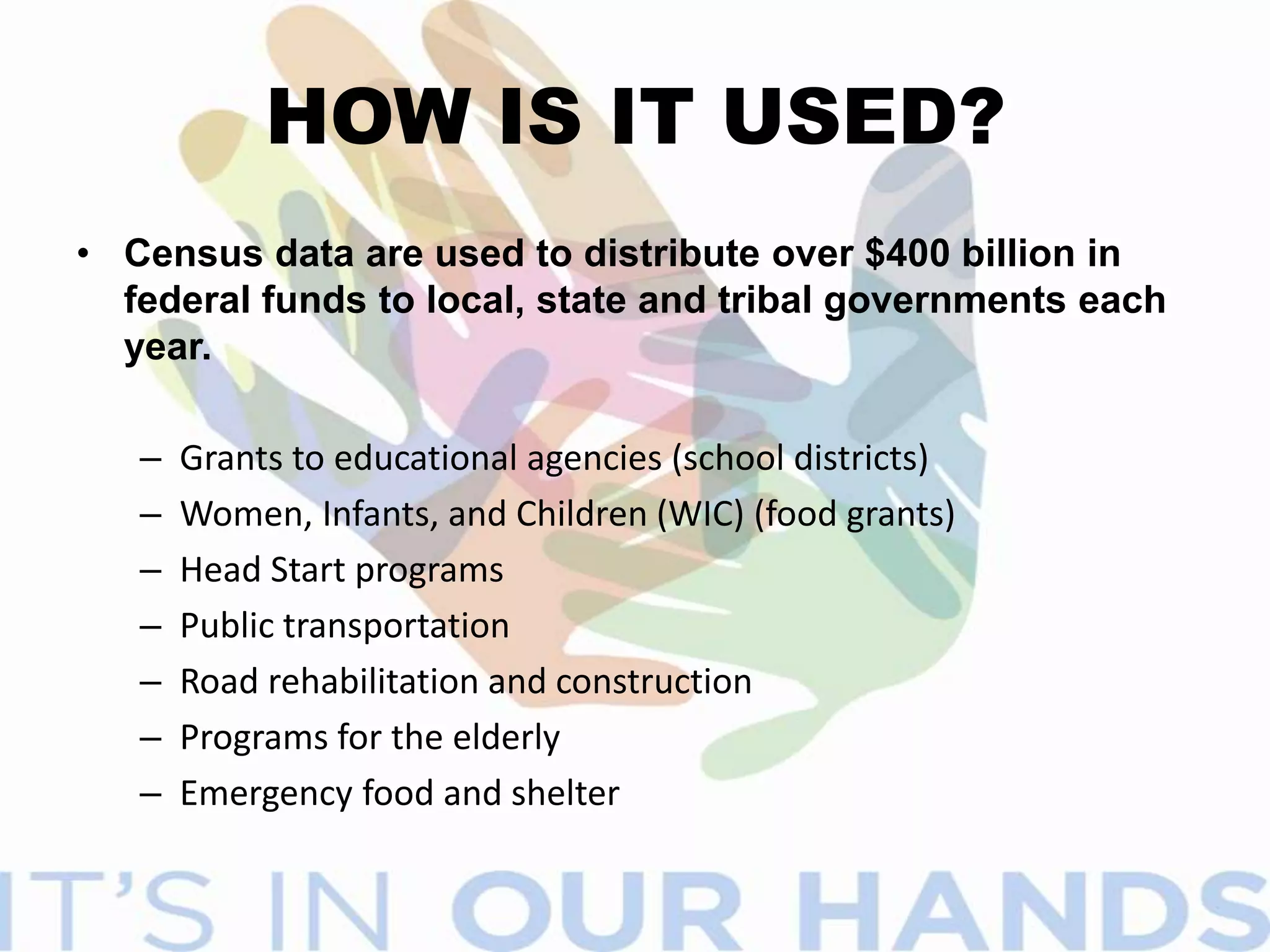 WHAT IS THE CENSUS?The census is a count of everyone living in the United States.