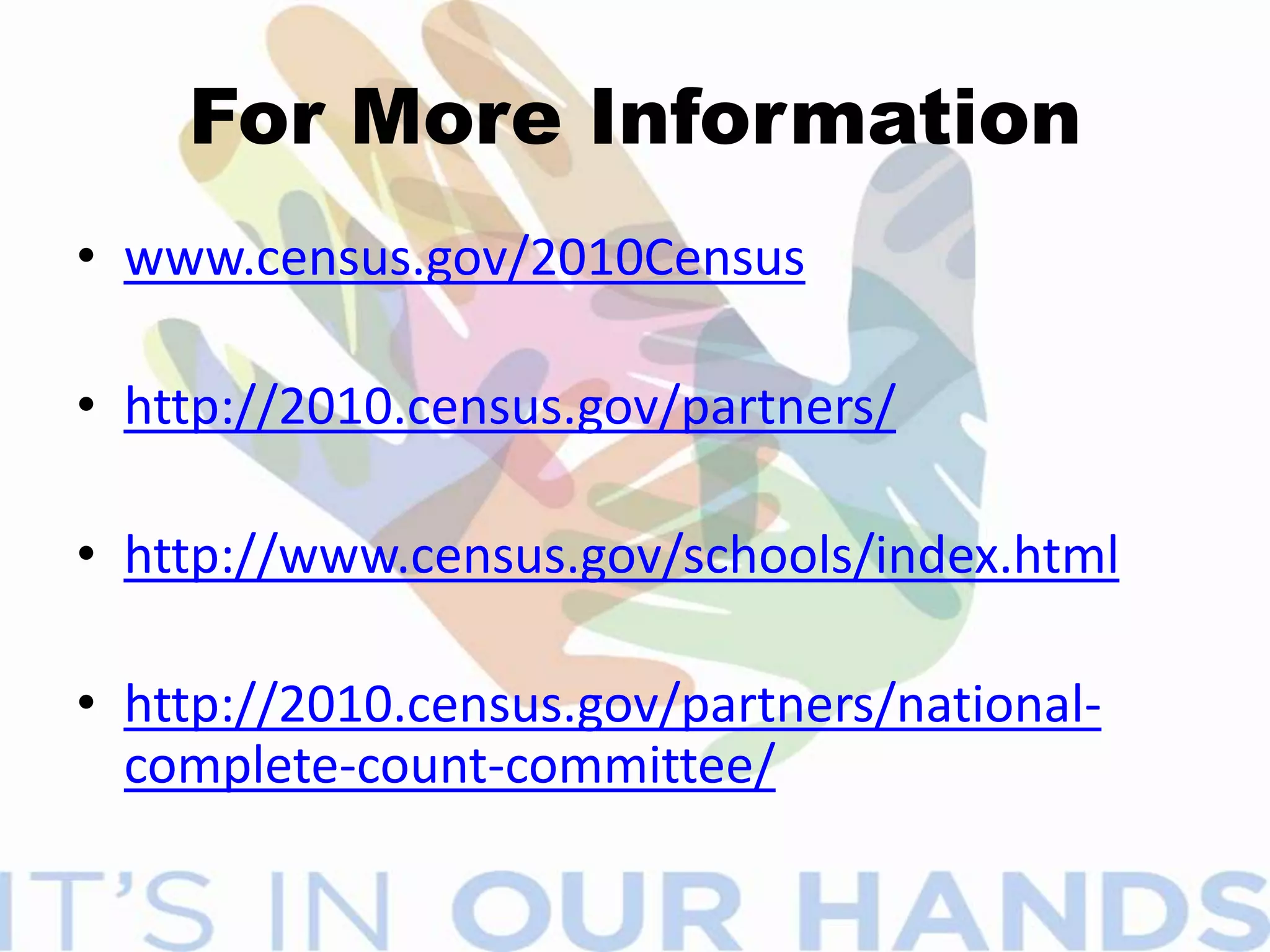 Suggested Schedule for CCCFebruary – December 2009CCC members participate in training.Hold regularly scheduled meetings.Report on tasks and activities.Proceed with census awareness activities.Saturate community with at least one census message each month.