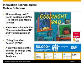 © 2014 SAP SE or an SAP affiliate company. All rights reserved. 32Internal
Innovation Technologies:
Mobile Solutions
 Whe...