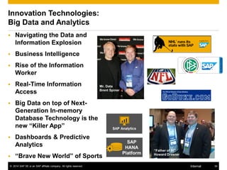 © 2014 SAP SE or an SAP affiliate company. All rights reserved. 34Internal
Innovation Technologies:
Big Data and Analytics...
