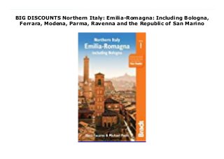 BIG DISCOUNTS Northern Italy: Emilia-Romagna: Including Bologna,
Ferrara, Modena, Parma, Ravenna and the Republic of San Marino
? PREMIUM EBOOK Northern Italy: Emilia-Romagna: Including Bologna, Ferrara, Modena, Parma, Ravenna and the Republic of San Marino (Dana Facaros) ? Download and stream more than 10,000 movies, e-books, audiobooks, music tracks, and pictures ? Adsimple access to all content ? Quick and secure with high-speed downloads ? No datalimit ? You can cancel at any time during the trial ? Download now : https://ift.realfiedbook.com/?book=178477085X ? Book discription : Bradt's new Emilia-Romagna is the most thorough and in-depth guide available to this entire north Italian region (not just Bologna and the main cities) with a strong focus on history, background information, art and culture, as well as extensive detail on the Apennines along the Tuscan border, where you can escape the flatlands of the Po and go trekking, cycling and skiing. Here are some of region's prettiest villages, including Vignola, famous for cherries and lovely medieval Castell'Arquato and Brisighella. To the east, the Romagna part of the region boasts long sandy Adriatic beaches, wildlife-filled lagoons around the Po Delta, and the world's smallest republic, San Marino. Written by expert authors Dana Facaros and Michael Pauls, possibly the world's most experienced travel writers on Italy, Bradt's Emilia-Romagna is the definitive guide to this diverse and authentic area. Bologna, the regional capital, is covered in detail, from accommodation and restaurants to galleries, museums, shopping and the new Fico Eataly food theme park. Emilia-Romagna combines the rich farmlands of the Po plain with dazzling cities strung like pearls along the straight-as-a-die Via Emilia. The capital Bologna, home to the world's oldest university, and the smaller cities of Parma, Modena, Ferrara, Piacenza, Ravenna and Rimini are year-round destinations, each strikingly different, each filled with art and architectural masterpieces and fascinating museums housing everything from Etruscan vases to still life by Giorgio Morandi. Ravenna glitters with
Byzantine mosaics; Parma, the town of Correggio, is mad about opera; Modena, with its stupendous medieval cathedral, is the hometown of Pavarotti and Ferrari; Ferrara has delightful early Renaissance frescoes; Rimini was immortalized by Fellini in Amarcord. With Bradt's Emilia-Romagna you can discover all of this and more. With 28 town and area maps, plus language, art and architecture glossaries, full practical information and all the background context you could need, Bradt's Emilia-Romagna is the perfect companion for art lovers, food lovers, families taking a beach holiday and city break enthusiasts of all ages.
 