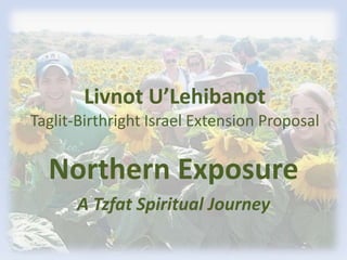 Livnot U’Lehibanot
Taglit-Birthright Israel Extension Proposal


  Northern Exposure
      A Tzfat Spiritual Journey
 
