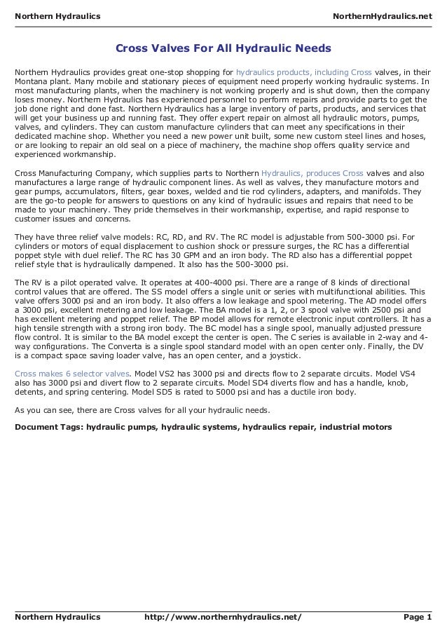 Northern hydraulics northern cross valves for all