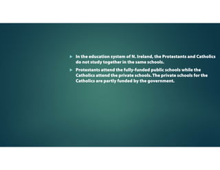 Before 1969, voting
rights was an issue
between the
Protestants and the
Catholic.
At that time, only
those who owned
houses and
businesses were
entitled to vote in the
local government
elections.
Each household is
entitled 2 votes while
companies were
entitled to more
votes depending on
their size. Since many
companies were
owned by the richer
Protestants, they
ended up with more
votes.
 
