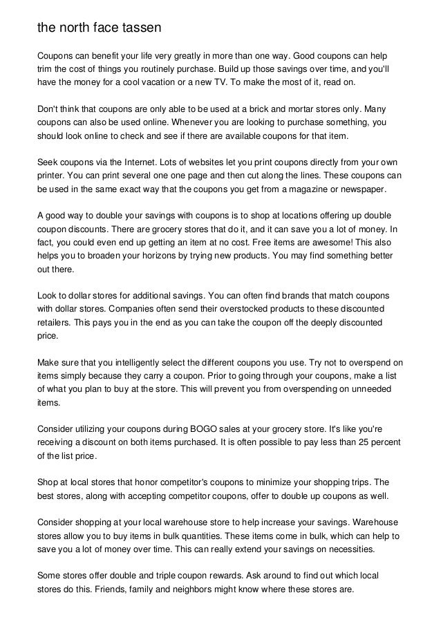 the north face in store coupons