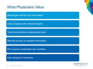 Proprietary & Confidential19
What Physicians Value
Meaningful metrics and information
Data analytics with clinical insight...