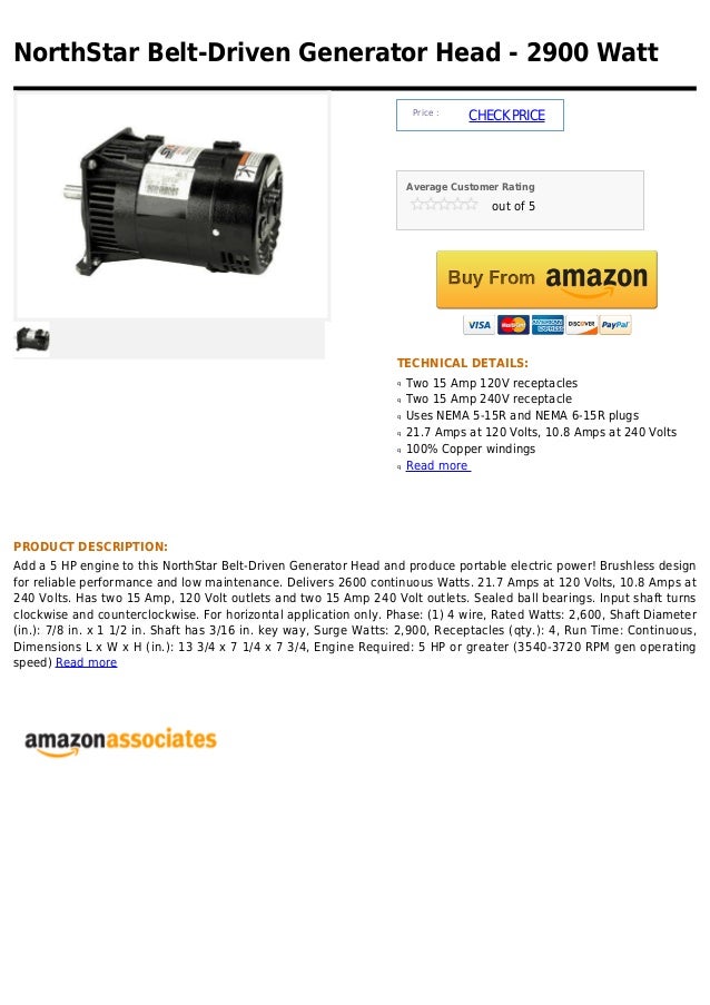 North star belt driven generator head 2900 watt