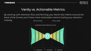 By starting with retention first, and forming your North Star Metric around the
back of the funnel, you’ll have more actio...