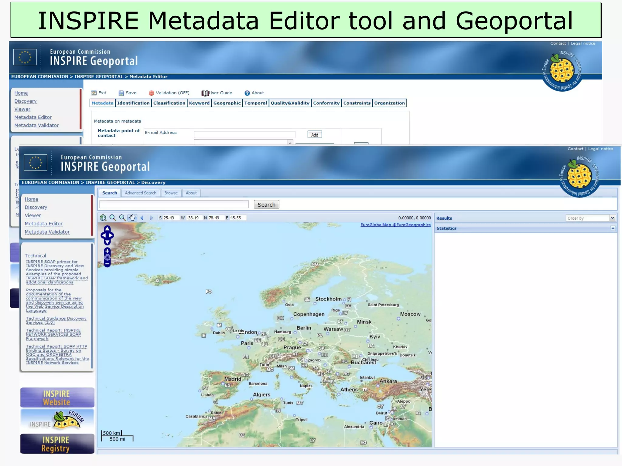 INSPIRE Metadata Editor tool and Geoportal 