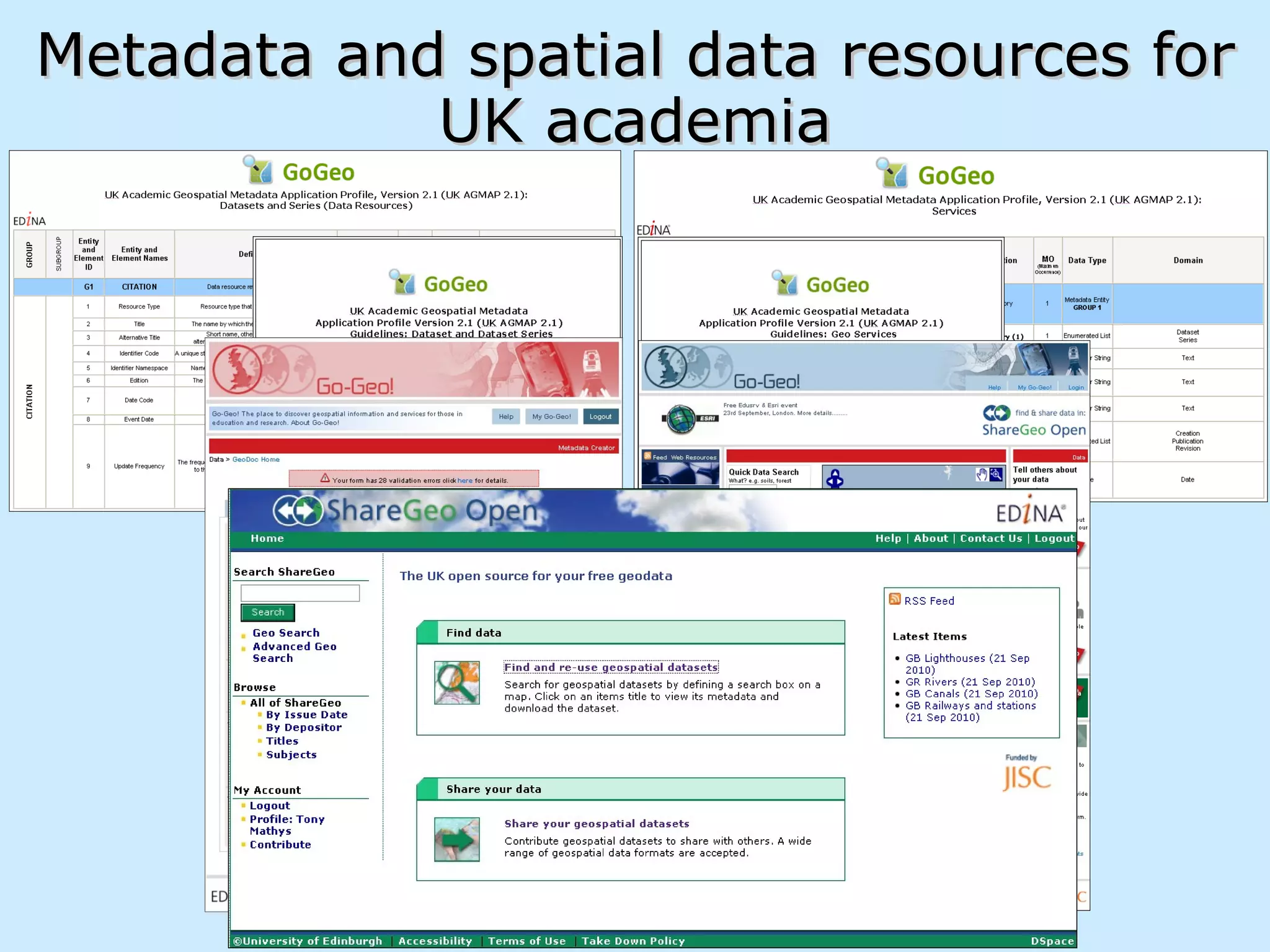 Metadata and spatial data resources for UK academia 