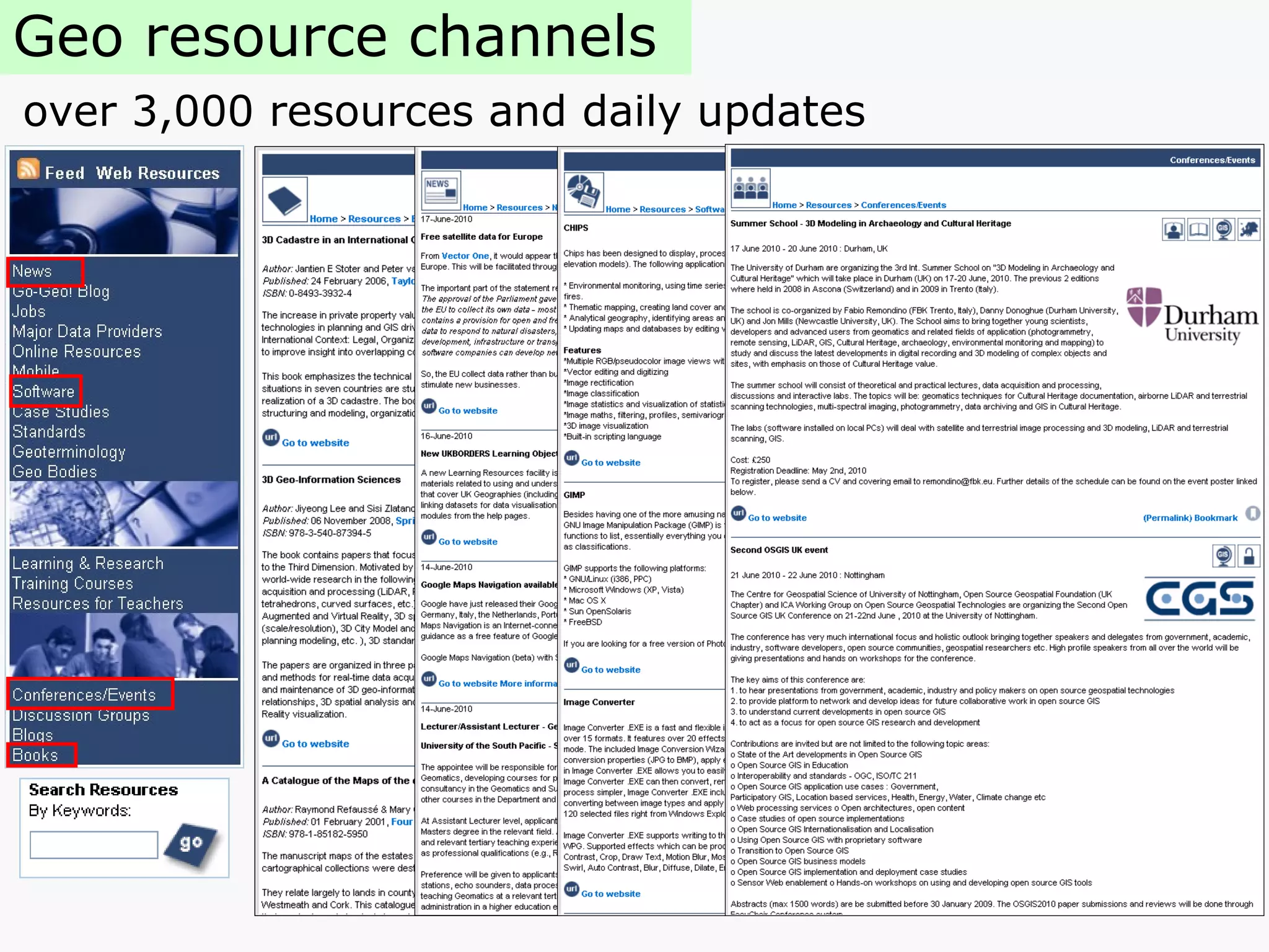 Geo resource channels over 3,000 resources and daily updates 