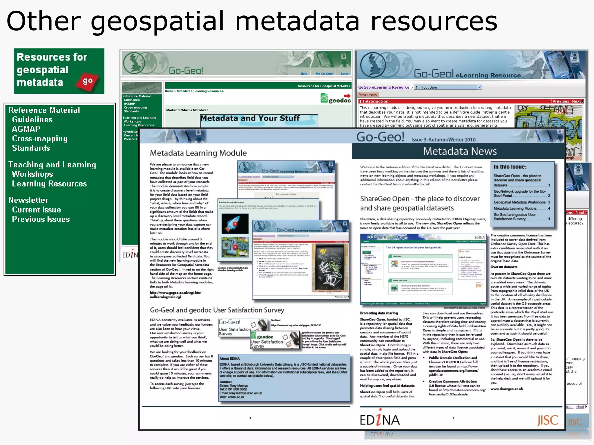 Other geospatial metadata resources 