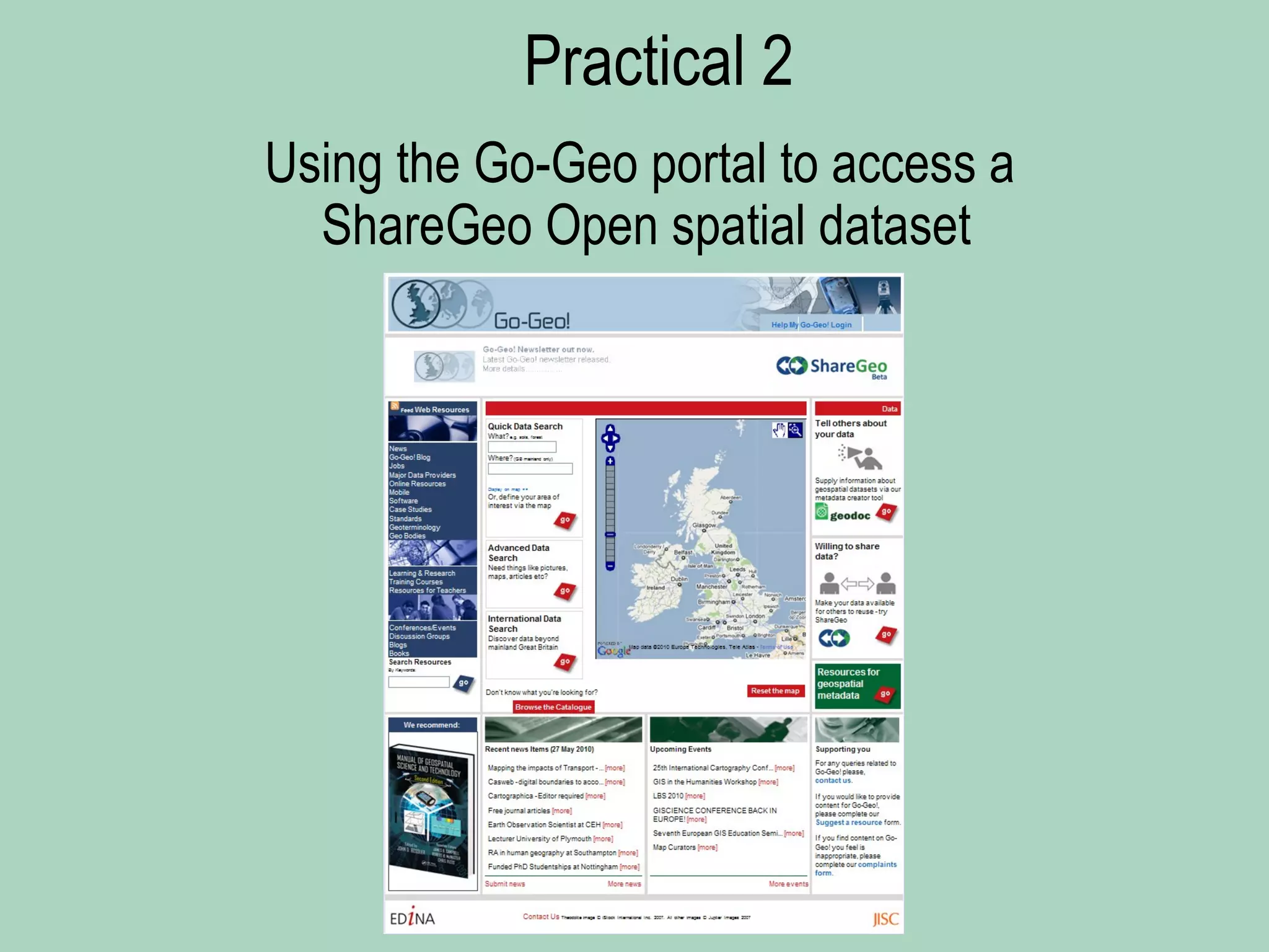 Using the Go-Geo portal to access a  ShareGeo Open spatial dataset Practical 2 