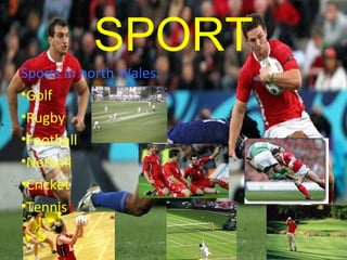 SPORT
Sports in north Wales:
•Golf
•Rugby
•Football
•Netball
•Cricket
•Tennis
 