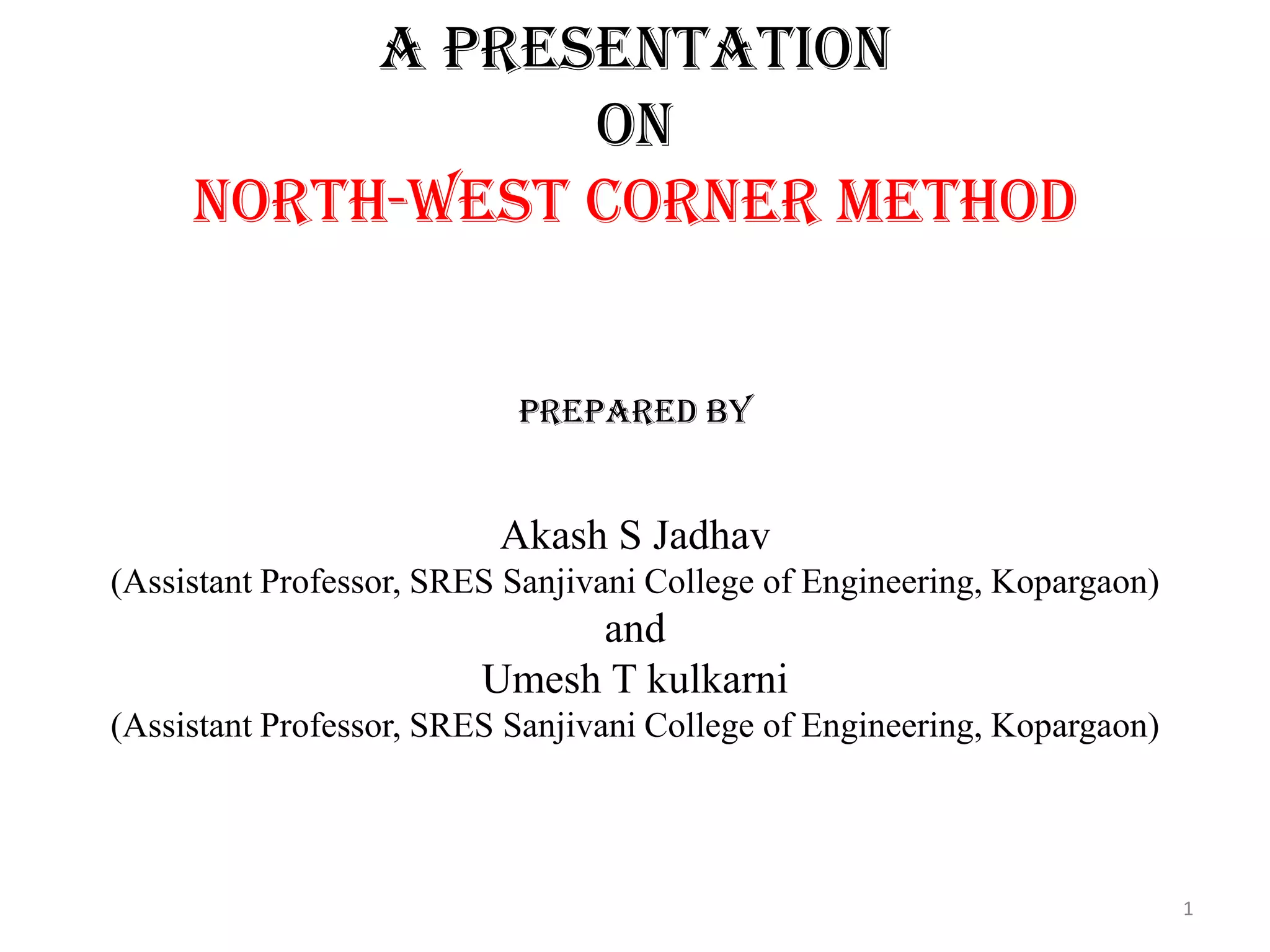North west corner method | PDF