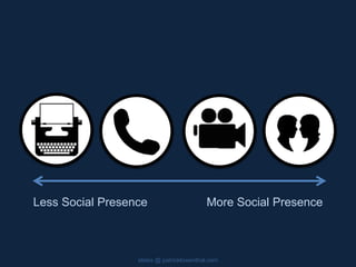 slides @ patricklowenthal.com
Less Social Presence More Social Presence
 