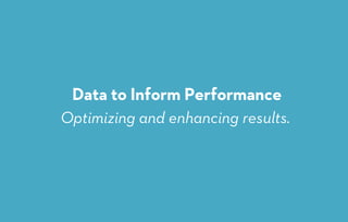 Optimizing and enhancing results.
Data to Inform Performance
 