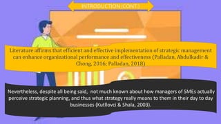 EFFECTS OF STRATEGIC PLANNING DIMENSIONS ON PERFORMANCE OF SMALL AND ...
