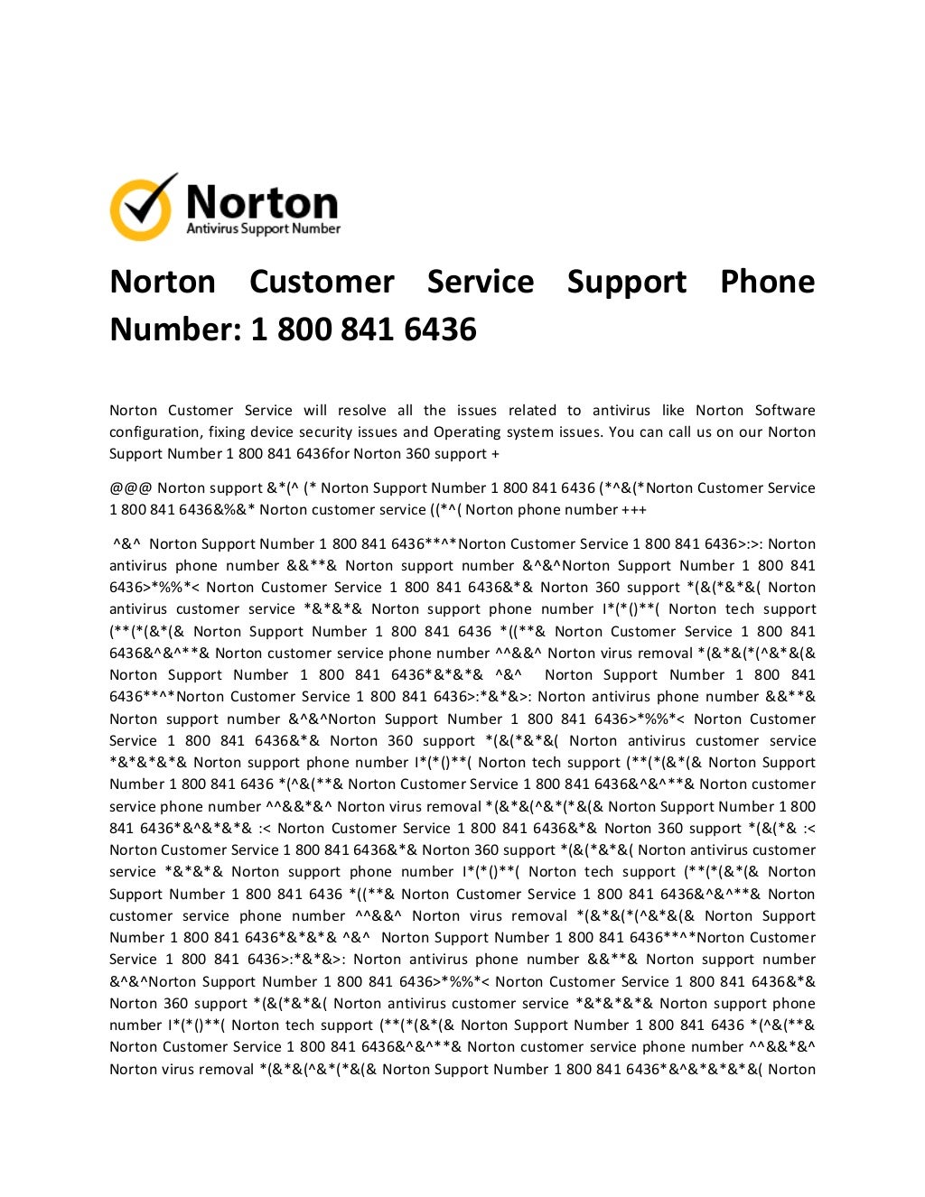 Norton Customer Service Support Phone Number: 1 800 841 6436
