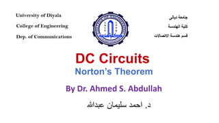 ‫د‬
.
‫عبدهللا‬ ‫سليمان‬ ‫احمد‬
By Dr. Ahmed S. Abdullah
Norton’s Theorem
DC Circuits
 
