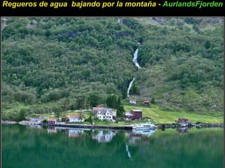 Regueros de agua  bajando por la montaña -  AurlandsFjorden   