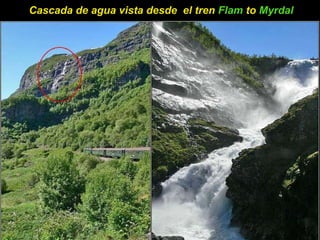 Cascada de agua vista desde  el tren  Flam  to  Myrdal 