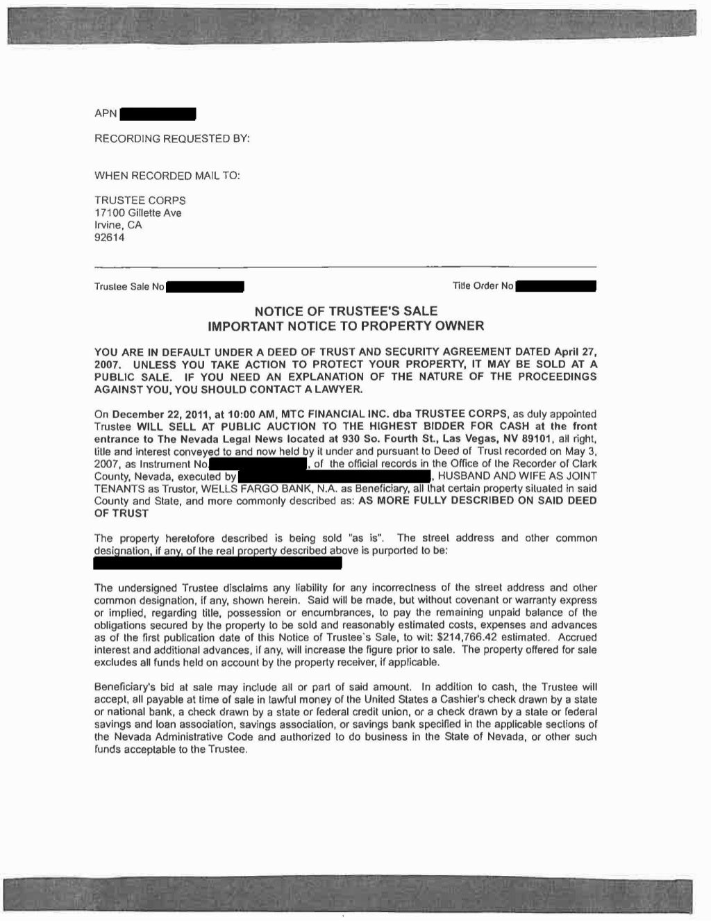 Notice of Trustee's Sale