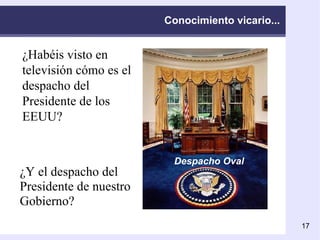 Conocimiento vicario... ¿Habéis visto en televisión cómo es el despacho del Presidente de los EEUU?   ¿Y el despacho del Presidente de nuestro Gobierno? Despacho Oval 