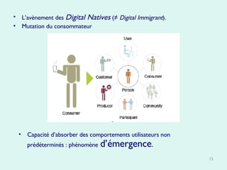L’avènement des  Digital Natives  ( ≠  Digital Immigrant ). Mutation du consommateur Capacité d’absorber des comportements utilisateurs non prédéterminés : phénomène   d’émergence .  
