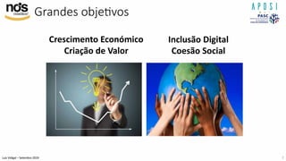 Luís Vidigal – Setembro 2019
Grandes objeAvos
Crescimento Económico
Criação de Valor
Inclusão Digital
Coesão Social
2
 