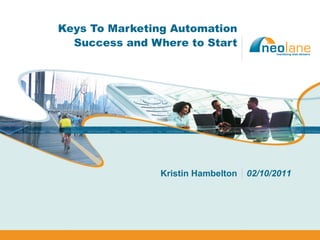 Keys To Marketing Automation Success and Where to Start Kristin Hambelton 02/10/2011 