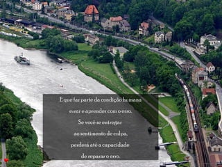 E que faz parte da condição humana 
errar e aprender com o erro. 
Se você se entregar 
ao sentimento de culpa, 
perderá até a capacidade 
de reparar o erro. 
 