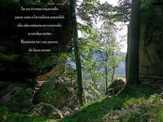 Se eu tivesse esperado 
para usar a lavadora amanhã, 
ela não estaria arruinando 
a minha noite. 
Bastaria ter um pouco 
de bom senso. 
 