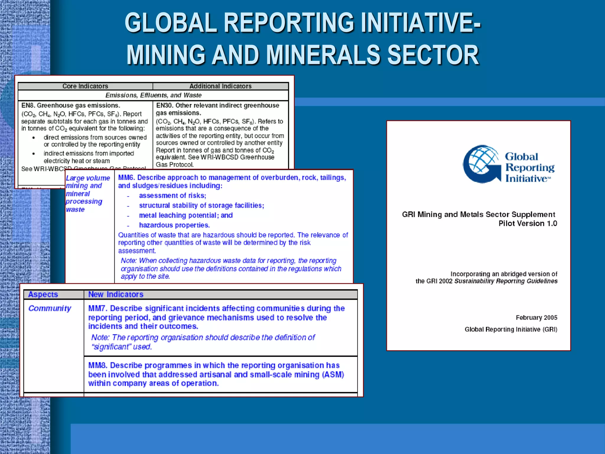 GLOBAL REPORTING INITIATIVE-
MINING AND MINERALS SECTOR
 