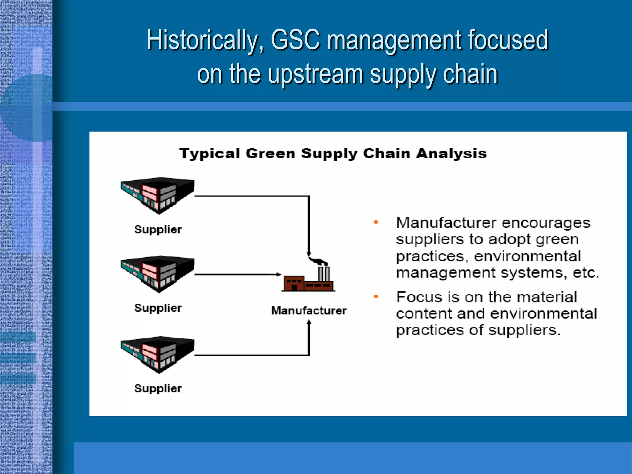 Historically, GSC management focused
     on the upstream supply chain
 