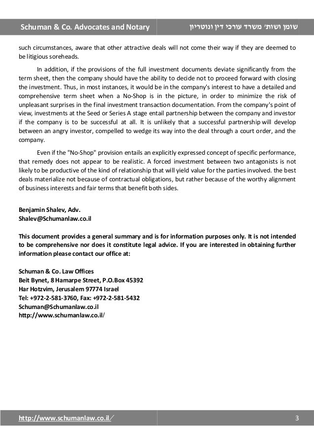 No Shop Term Sheet Provision