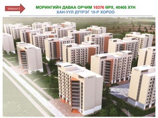 МОРИНГИЙН ДАВАА ОРЧИМ 10376 ӨРХ, 40466 ХҮН
ХАН-УУЛ ДҮҮРЭГ 10-Р ХОРОО
Байршил 2
 