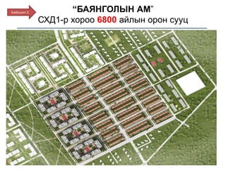 “БАЯНГОЛЫН АМ”
СХД1-р хороо 6800 айлын орон сууц
Байршил 3
 