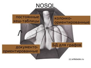 (с) artlebedev.ru NOSQL постоянные хеш-таблицы колонко- ориентированные документо- ориентированные БД для графов 