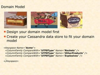 Domain Model




  Design your domain model first
  Create your Cassandra data store to fit your domain
   model

 <Keys...